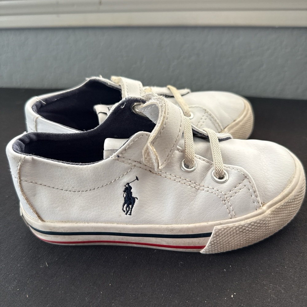 Polo by Ralph Lauren Kids White Sneakers with Navy Logo size 8